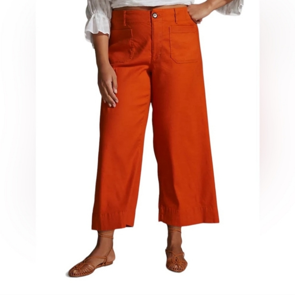 Anthropologie Wide-Leg Cropped Pants in Orange
